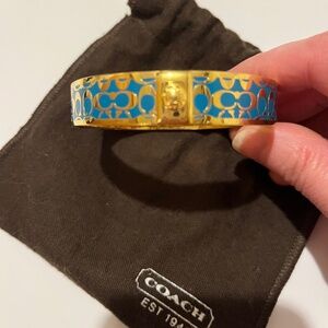 Authentic Coach Gold & Blue Signature Kissing CC’s Bangle Bracelet Small